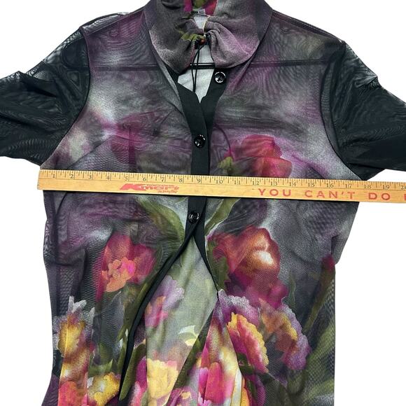 Romantic Sheer Floral Cardigan Jacket Mesh Statement Dark Feminine Size L - Picture 7 of 7